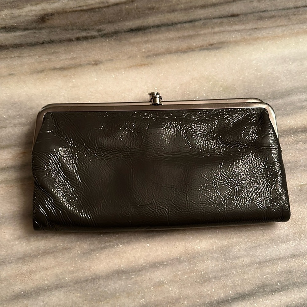 HOBO INTERNATIONAL PATENT LEATHER FLIP CLUTCH /WALLET